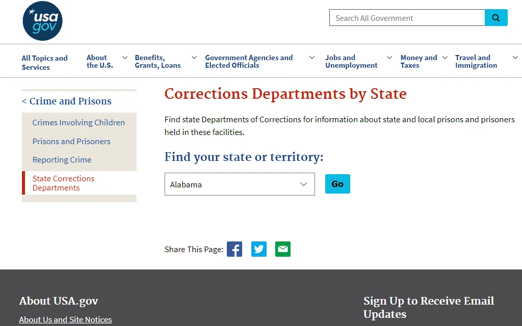 List of USA Corrections Departments organized by state and territory.