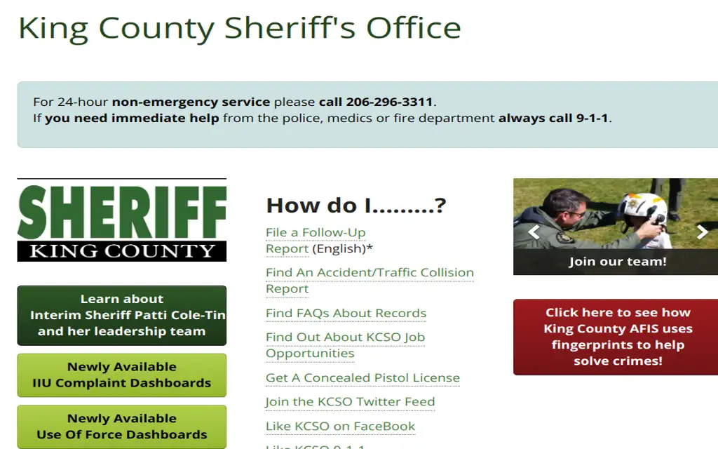 King Count Sheriff's Office options to find records and submit criminal reports.