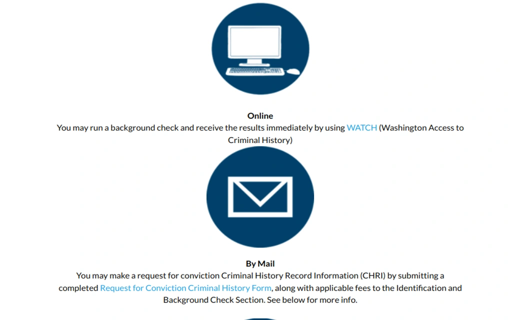 Washington State Patrol background check service options provided by Washington Access to Criminal History to access free criminal records in Washington.