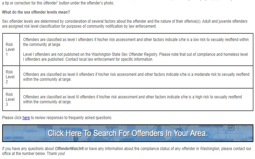 List of 3 tiers classifying different levels of Washington sexual offenders, including moderate and high risk to the community.