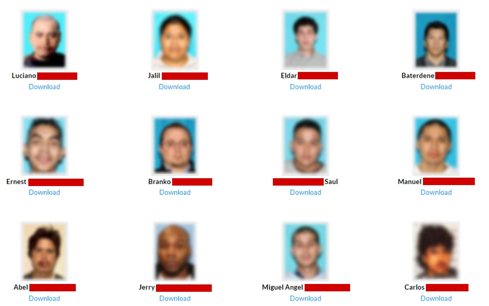 A screenshot showing the Washington State Patrol most wanted fugitives showing their preview image, full name and a clickable online file with their personal information and complete description.